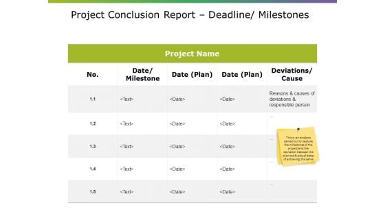 Project Conclusion Report Deadline Milestones Ppt PowerPoint Presentation Pictures Layouts Project Conclusion Report Deadline Milestones Ppt PowerPoint Presentation Pictures Layouts