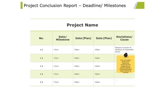 Project Conclusion Report Deadline Milestones Ppt PowerPoint Presentation Styles Files