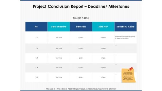 Project Conclusion Report Deadline Milestones Slide Planning Ppt PowerPoint Presentation Layouts Professional