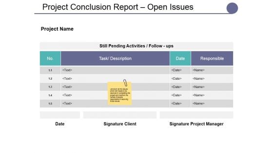 Project Conclusion Report Open Issues Ppt PowerPoint Presentation Styles Background Images
