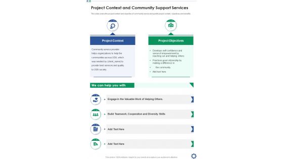 Project Context And Community Support Services One Pager Sample Example Document