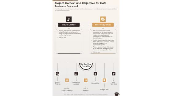 Project Context And Objective For Cafe Business Proposal One Pager Sample Example Document