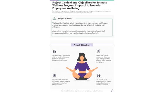 Project Context And Objectives Business Wellness Program Proposal To Promote One Pager Sample Example Document Project Context And Objectives Business Wellness Program Proposal To Promote One Pager Sample Example Document