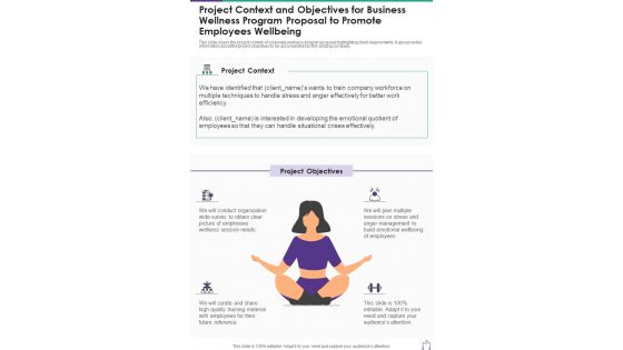 Project Context And Objectives Business Wellness Program Proposal To Promote One Pager Sample Example Document