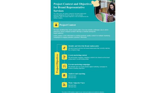 Project Context And Objectives For Brand Representative Services One Pager Sample Example Document Project Context And Objectives For Brand Representative Services One Pager Sample Example Document
