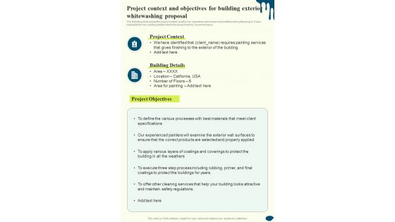 Project Context And Objectives For Building Exterior Whitewashing One Pager Sample Example Document