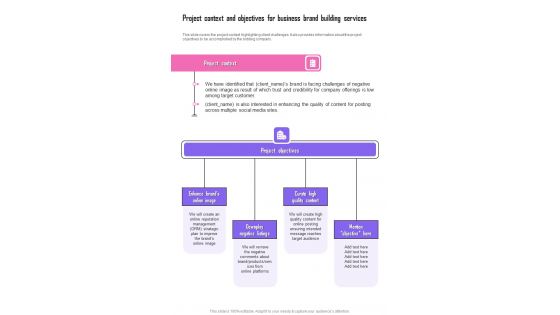 Project Context And Objectives For Business Brand Building Services One Pager Sample Example Document Project Context And Objectives For Business Brand Building Services One Pager Sample Example Document