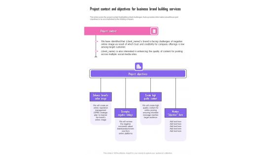 Project Context And Objectives For Business Brand Building Services One Pager Sample Example Document