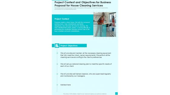 Project Context And Objectives For Business For House Cleaning Services One Pager Sample Example Document