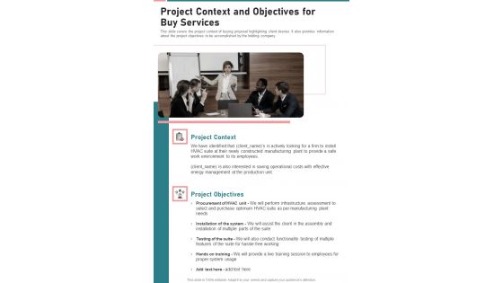 Project Context And Objectives For Buy Services One Pager Sample Example Document