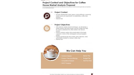 Project Context And Objectives For Coffee House Market Analysis Proposal One Pager Sample Example Document