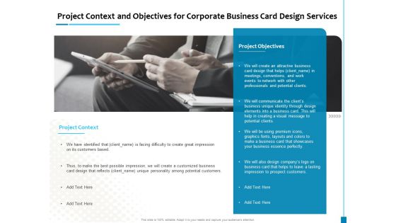 Project Context And Objectives For Corporate Business Card Design Services Guidelines PDF