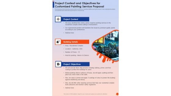 Project Context And Objectives For Customized Painting Service Proposal One Pager Sample Example Document