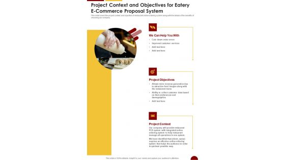 Project Context And Objectives For Eatery E Commerce Proposal System One Pager Sample Example Document