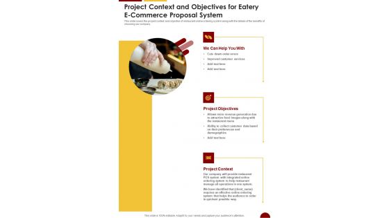 Project Context And Objectives For Eatery E Commerce Proposal System One Pager Sample Example Document Project Context And Objectives For Eatery E Commerce Proposal System One Pager Sample Example Document