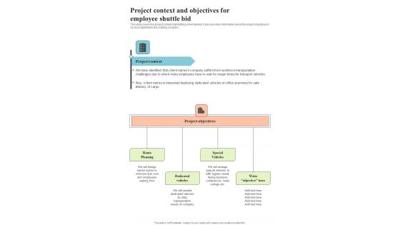 Project Context And Objectives For Employee Shuttle Bid One Pager Sample Example Document