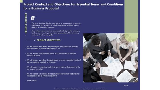 Project Context And Objectives For Essential Terms And Conditions For A Business Proposal Slides PDF