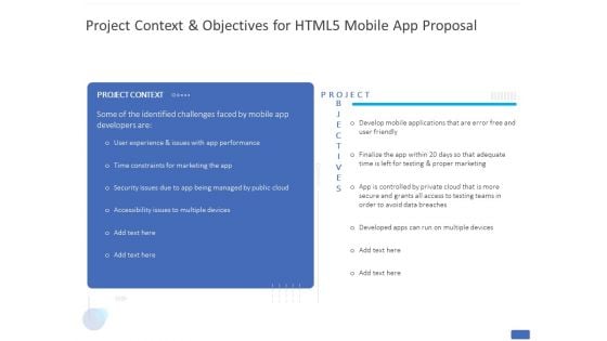 Project Context And Objectives For HTML5 Mobile App Proposal Ppt PowerPoint Presentation Pictures Show PDF