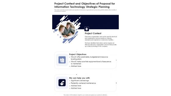 Project Context And Objectives For Information Technology Strategic Planning One Pager Sample Example Document