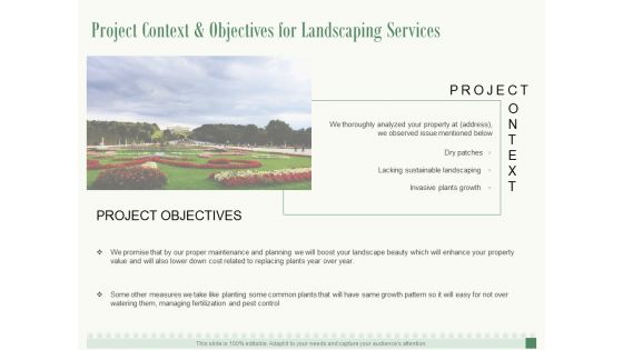 Project Context And Objectives For Landscaping Services Ppt PowerPoint Presentation Show Background Images