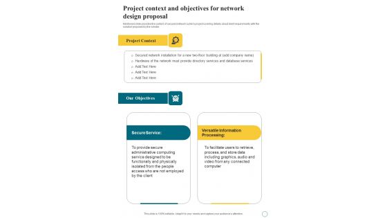 Project Context And Objectives For Network Design Proposal One Pager Sample Example Document