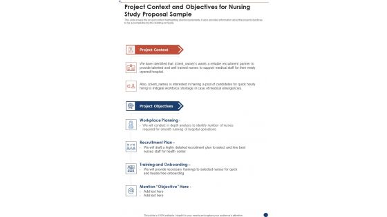 Project Context And Objectives For Nursing Study Proposal Sample One Pager Sample Example Document