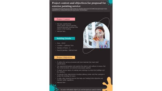 Project Context And Objectives For Proposal For Exterior Painting Service One Pager Sample Example Document