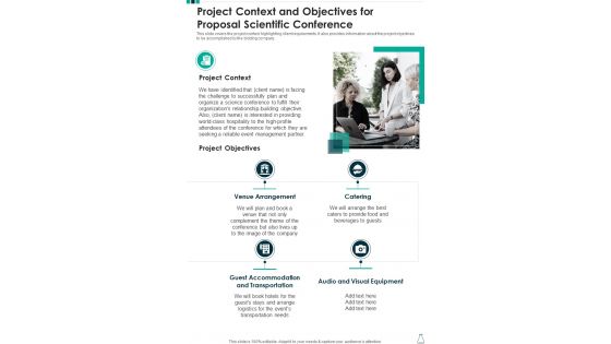 Project Context And Objectives For Proposal Scientific Conference One Pager Sample Example Document