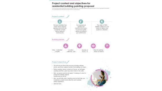 Project Context And Objectives For Residential Building Painting One Pager Sample Example Document