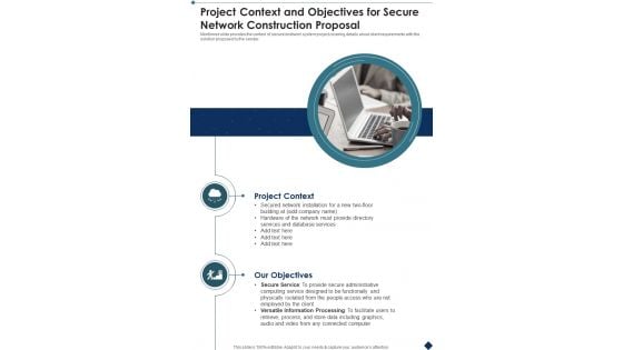 Project Context And Objectives For Secure Network Construction Proposal One Pager Sample Example Document