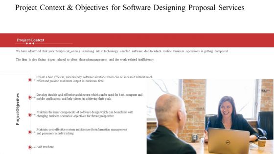 Project Context And Objectives For Software Designing Proposal Services Ppt Ideas PDF
