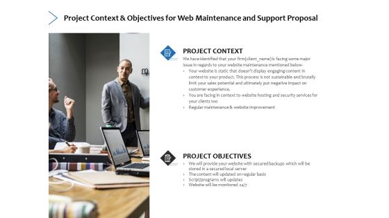 Project Context And Objectives For Web Maintenance And Support Proposal Ppt PowerPoint Presentation Icon Graphics Pictures