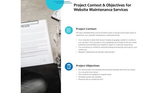 Project Context And Objectives For Website Maintenance Services Ppt PowerPoint Presentation Outline Format Ideas
