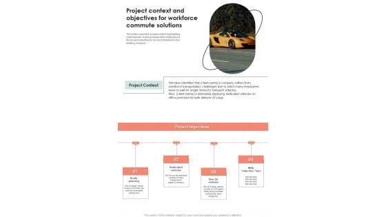 Project Context And Objectives For Workforce Commute Solutions One Pager Sample Example Document