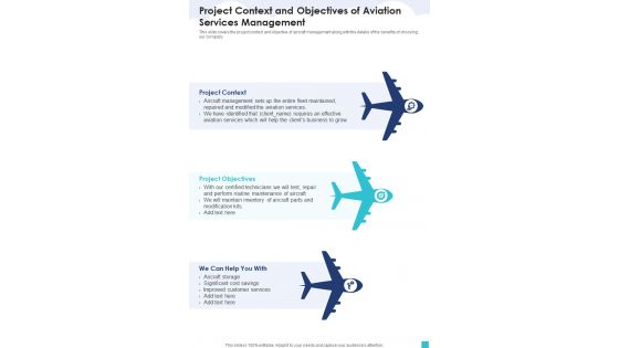 Project Context And Objectives Of Aviation Services Management One Pager Sample Example Document