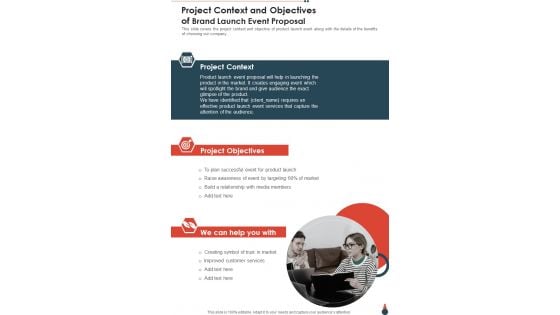 Project Context And Objectives Of Brand Launch Event Proposal One Pager Sample Example Document