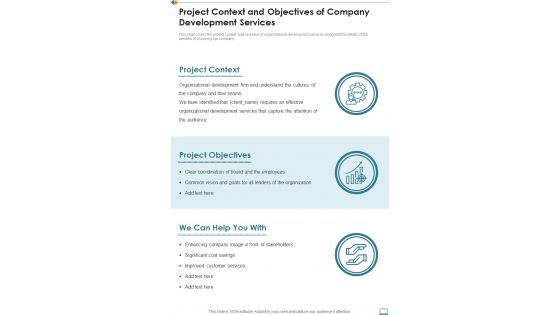 Project Context And Objectives Of Company Development Services One Pager Sample Example Document