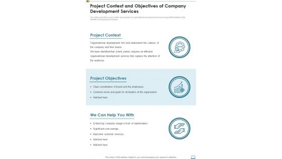 Project Context And Objectives Of Company Development Services One Pager Sample Example Document