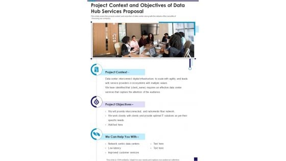 Project Context And Objectives Of Data Hub Services Proposal One Pager Sample Example Document Project Context And Objectives Of Data Hub Services Proposal One Pager Sample Example Document