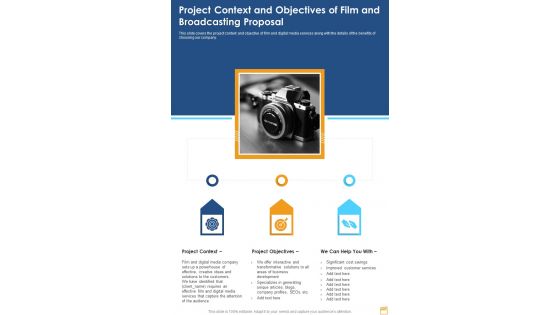 Project Context And Objectives Of Film And Broadcasting Proposal One Pager Sample Example Document