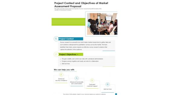 Project Context And Objectives Of Market Assessment Proposal One Pager Sample Example Document