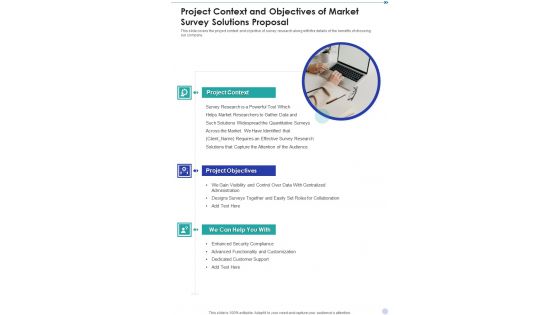 Project Context And Objectives Of Market Survey Solutions Proposal One Pager Sample Example Document