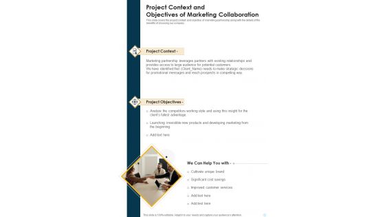 Project Context And Objectives Of Marketing Collaboration One Pager Sample Example Document