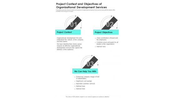 Project Context And Objectives Of Organizational Development Services One Pager Sample Example Document