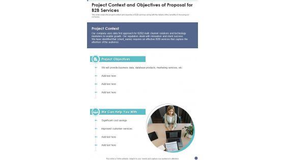 Project Context And Objectives Of Proposal For B2B Services One Pager Sample Example Document