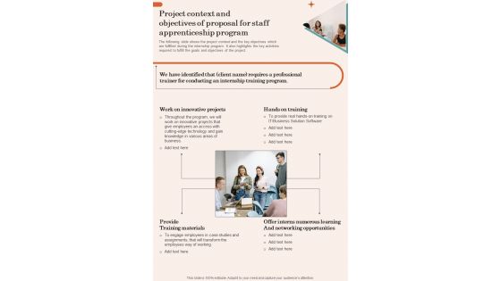 Project Context And Objectives Of Proposal For Staff Apprenticeship Program One Pager Sample Example Document