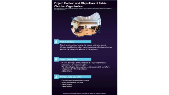 Project Context And Objectives Of Public Christian Organization One Pager Sample Example Document