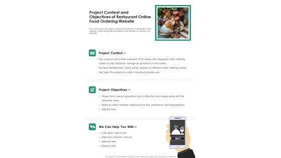 Project Context And Objectives Of Restaurant Online Food Ordering Website One Pager Sample Example Document Project Context And Objectives Of Restaurant Online Food Ordering Website One Pager Sample Example Document