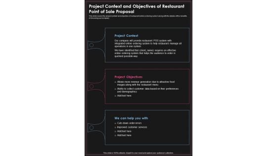 Project Context And Objectives Of Restaurant Point Of Sale Proposal One Pager Sample Example Document Project Context And Objectives Of Restaurant Point Of Sale Proposal One Pager Sample Example Document