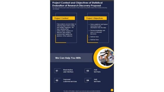 Project Context And Objectives Of Statistical Evaluation Of Research Discovery One Pager Sample Example Document Project Context And Objectives Of Statistical Evaluation Of Research Discovery One Pager Sample Example Document